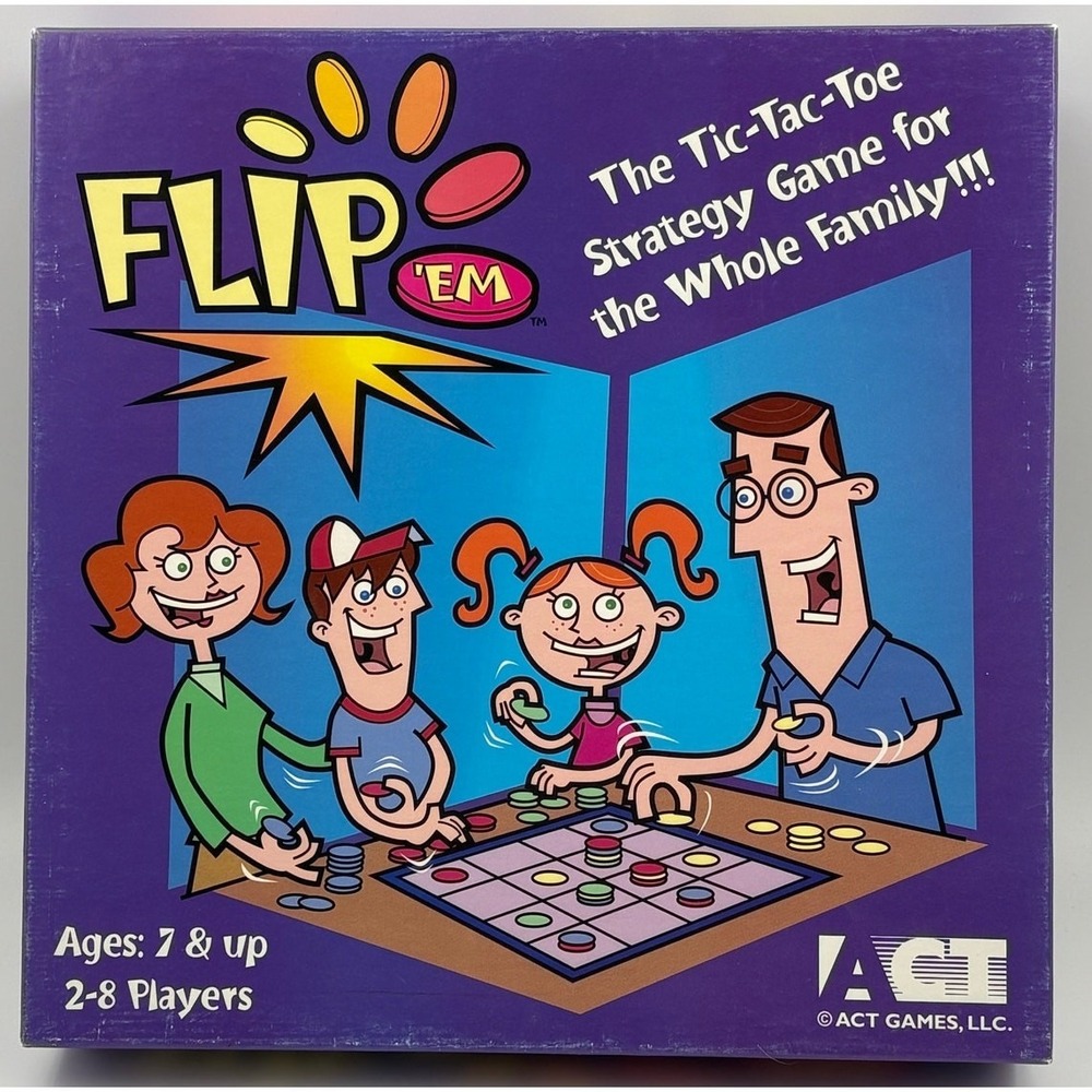 Flip 'Em Tic Tac Toe Board Game ACT Games 2004 Complete Set‎